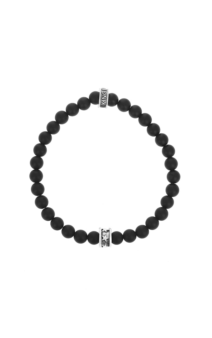 6mm Onyx Beaded Bracelet w/ Micro Stackable Star Ring