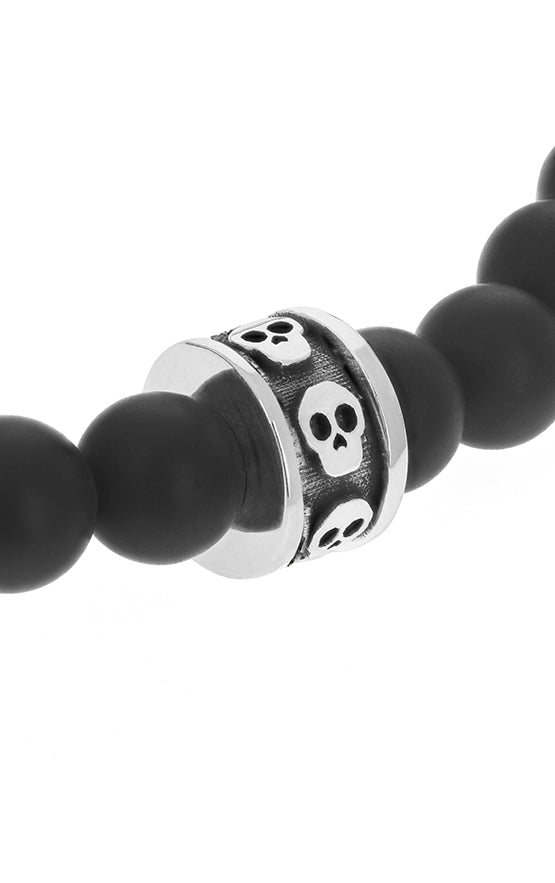 6mm Onyx Beaded Bracelet w/ Micro Stackable Skull Ring