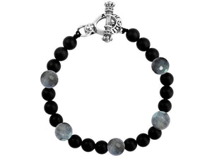 Black Onyx Bead Bracelet w/ Labradorite & Silver Clasp
