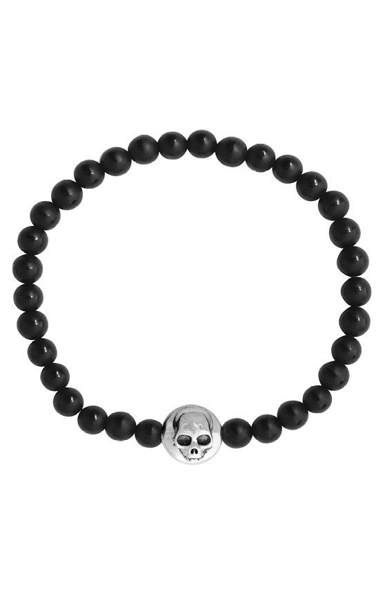 Matte Onyx with Polished Center Stripe Bead with Silver Hamlet Skull B ...