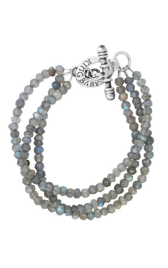 Three Strand Labradorite Bead Bracelet With Mini Toggle Clasp