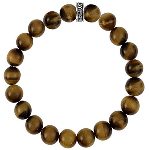 10mm Brown Tiger Eye Bead Bracelet with Logo Ring