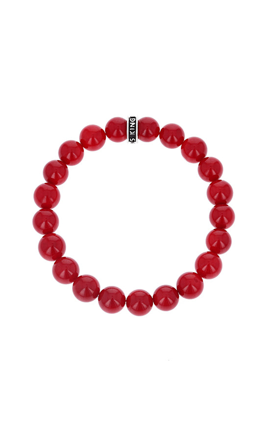 Product shot of 10mm Red Coral Beaded Bracelet