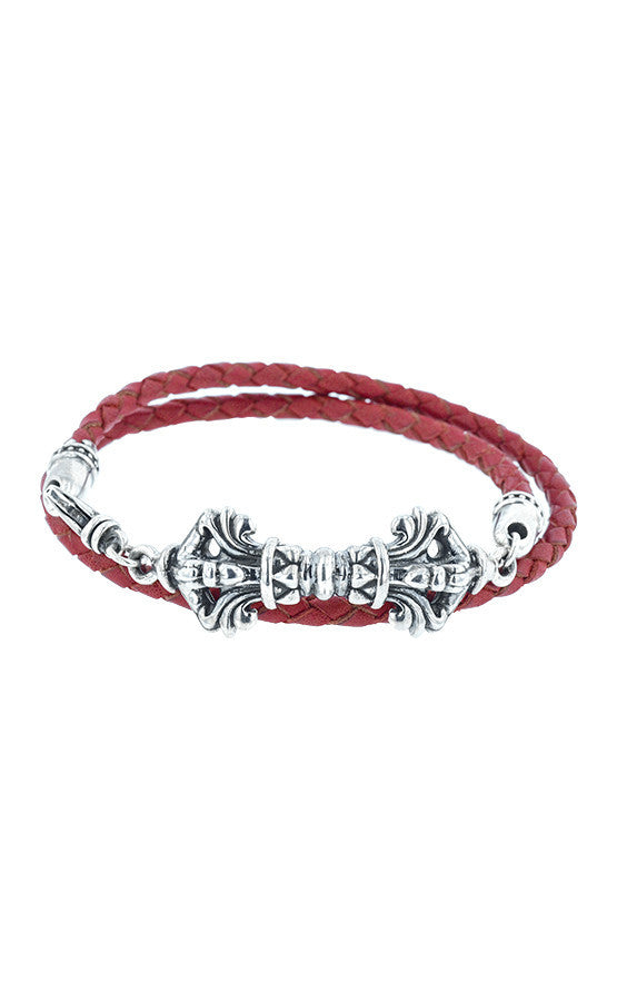 Double Wrap Red Leather Braid Vajra Clasp Bracelet