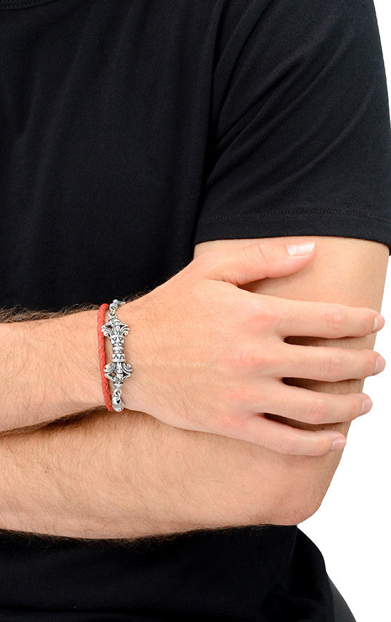 Double Wrap Red Leather Braid Vajra Clasp Bracelet