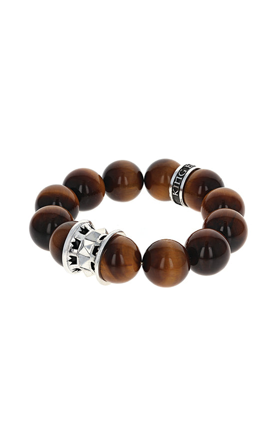 16mm Round Tiger Eye Queen Bead Bracelet w/Spike and Logo Bead