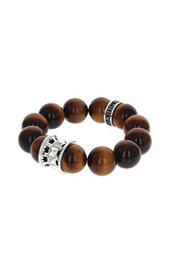16mm Round Tiger Eye Queen Bead Bracelet w/Spike and Logo Bead