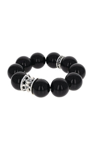 20mm Round Black Agate Queen Beaded Bracelet w/Spike Spacer and Logo Ring