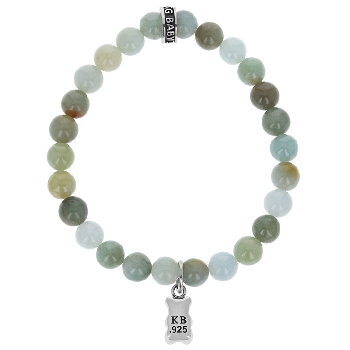 8mm Burma Jade Beaded Bracelet w/ Small Silver Gummie Bear Charm