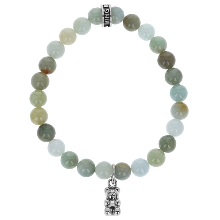 8mm Burma Jade Beaded Bracelet w/ Small Silver Gummie Bear Charm