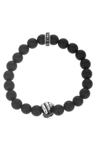 onyx bead bracelet with silver charm