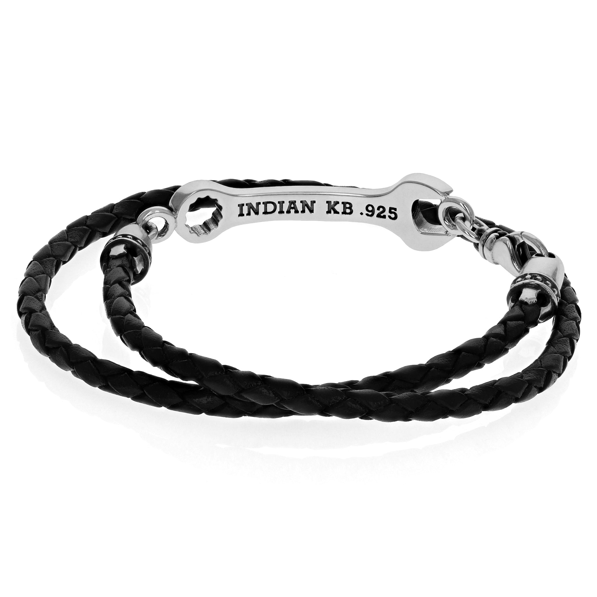 Indian Motorcycle Double Leather Braid Bracelet w/ Speedometer Icon and  Lobster clasp