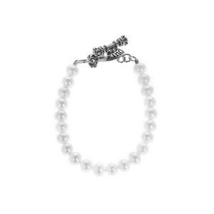 8mm White Pearl Bracelet w/ T-bar and Toggle