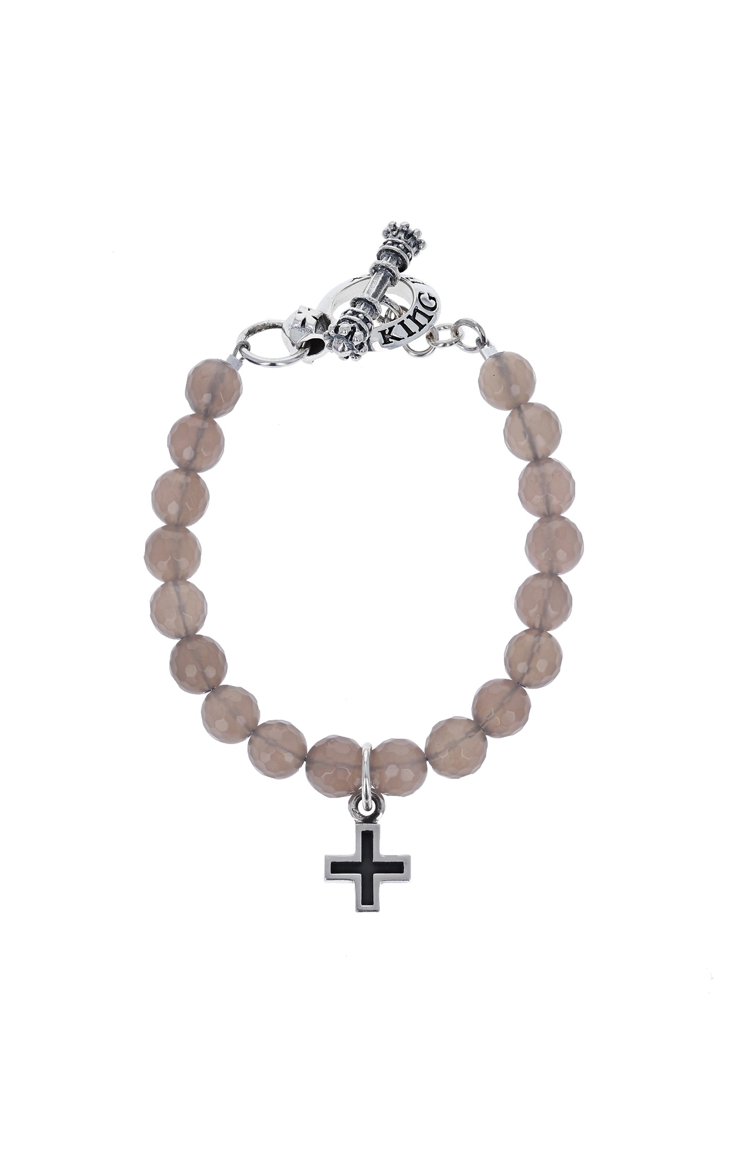 king baby grey agate cross bracelet