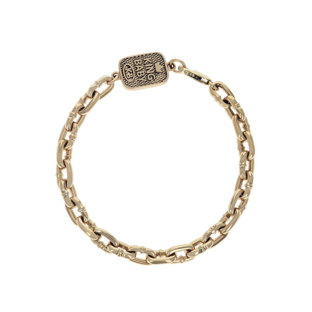 Product shot of 10K Yellow Gold Boat Link Bracelet with Hook Clasp