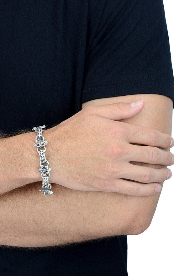 King Baby Skull and Fleur De Lis Link Bracelet