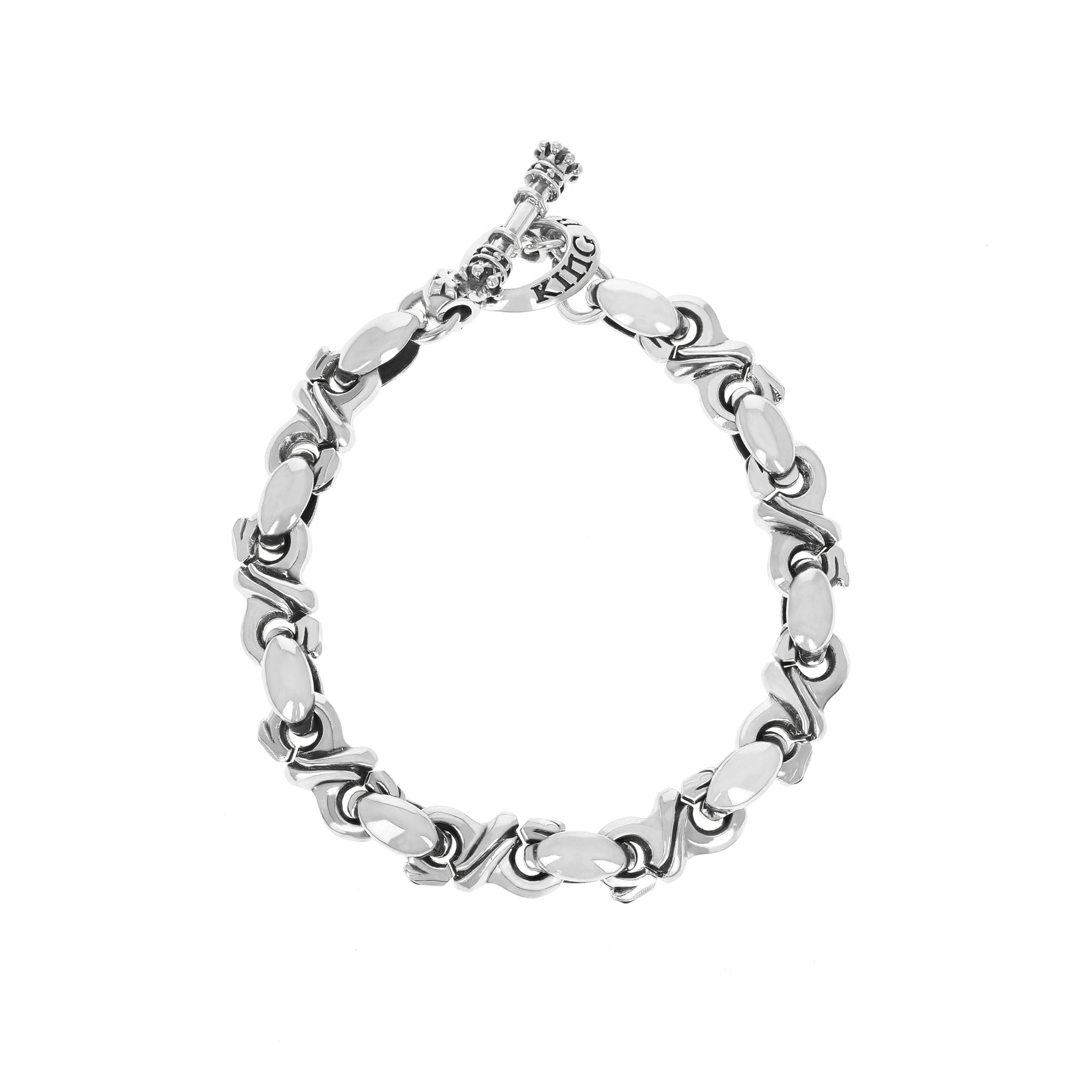 Louis Vuitton Silver Button On Sterling Silver Link Chain Bracelet