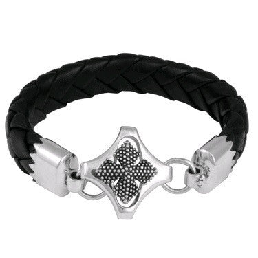 Braided Leather Bracelet with MB Cross Clasp