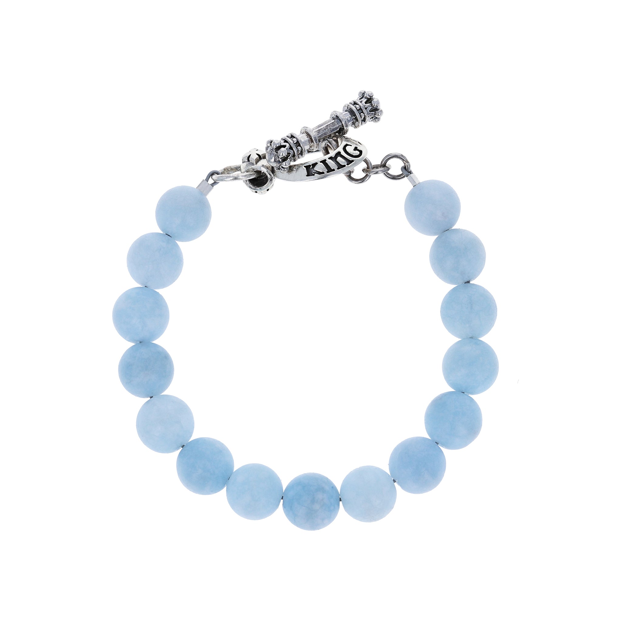 Product shot of 10mm Light Blue Aquamarine Bracelet w/ T-Bar & Toggle