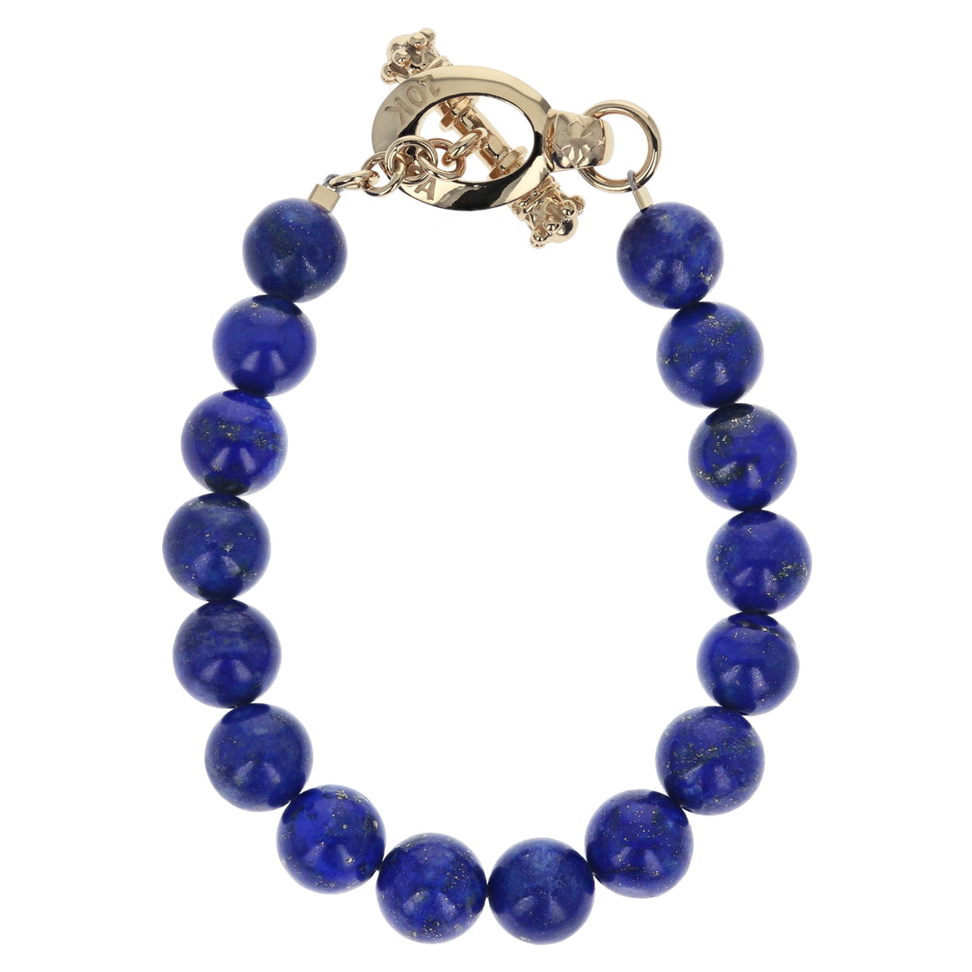 10mm Lapis Bead Bracelet w/ 10K Yellow Gold Toggle Clasp