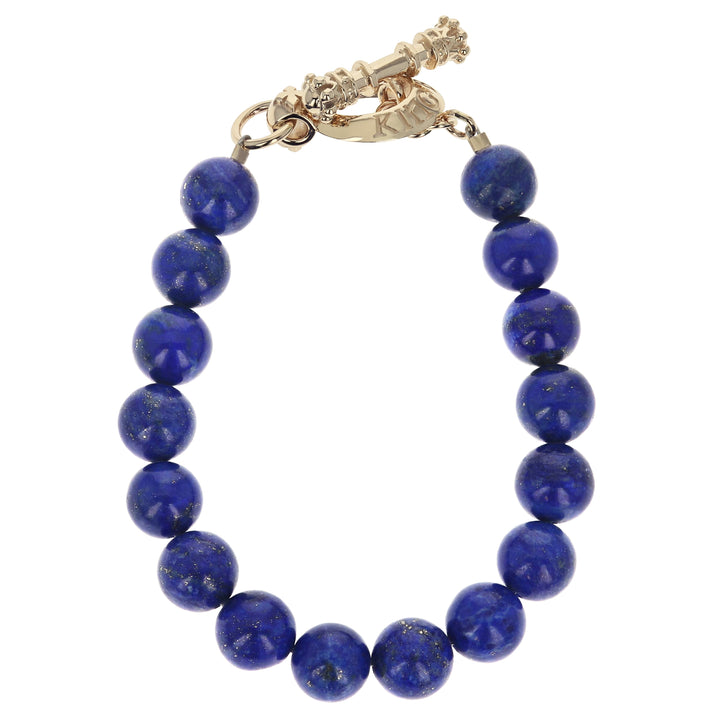 10mm Lapis Bead Bracelet w/ 10K Yellow Gold Toggle Clasp