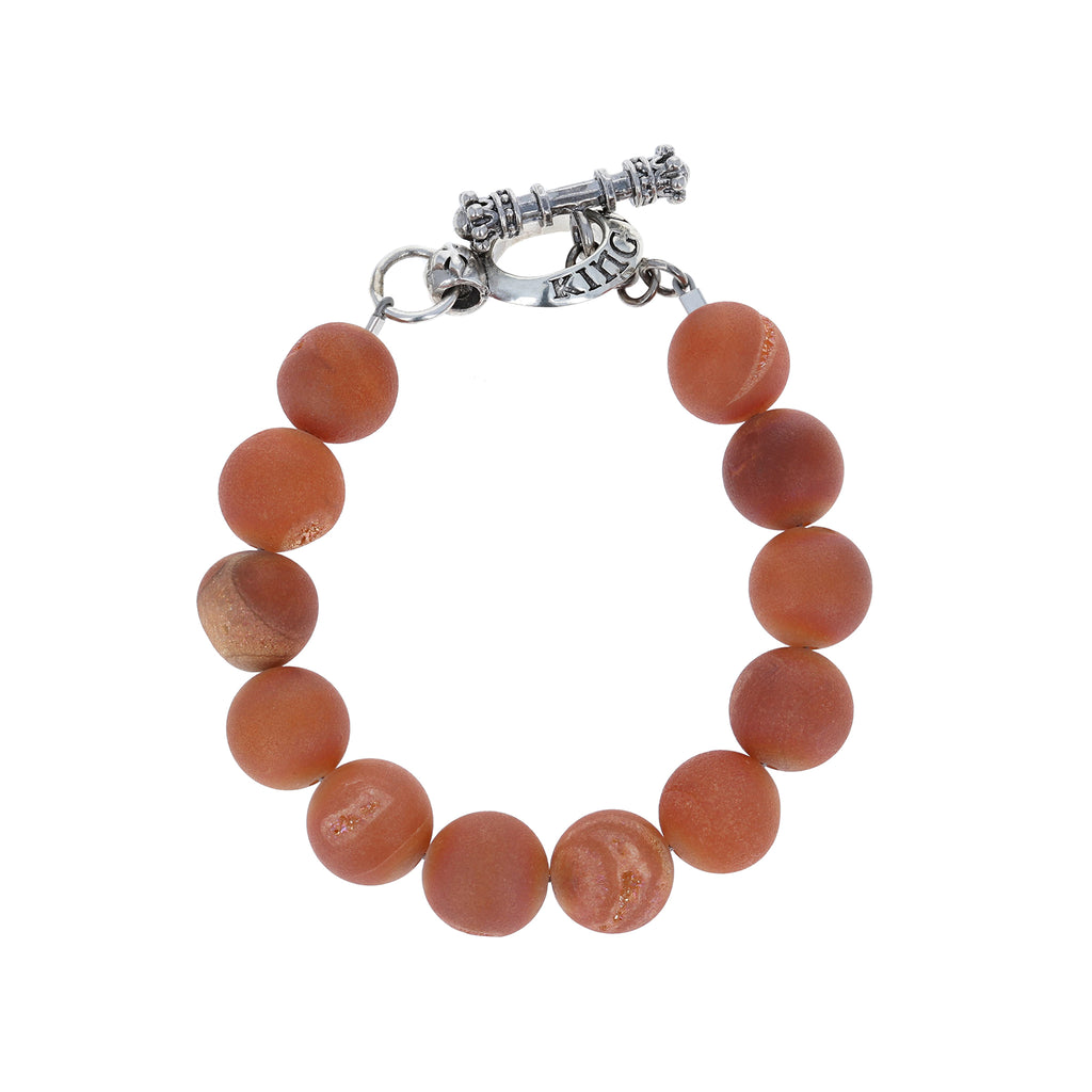 10mm Peach Druzy Agate Bracelet w/ T-Bar & Toggle