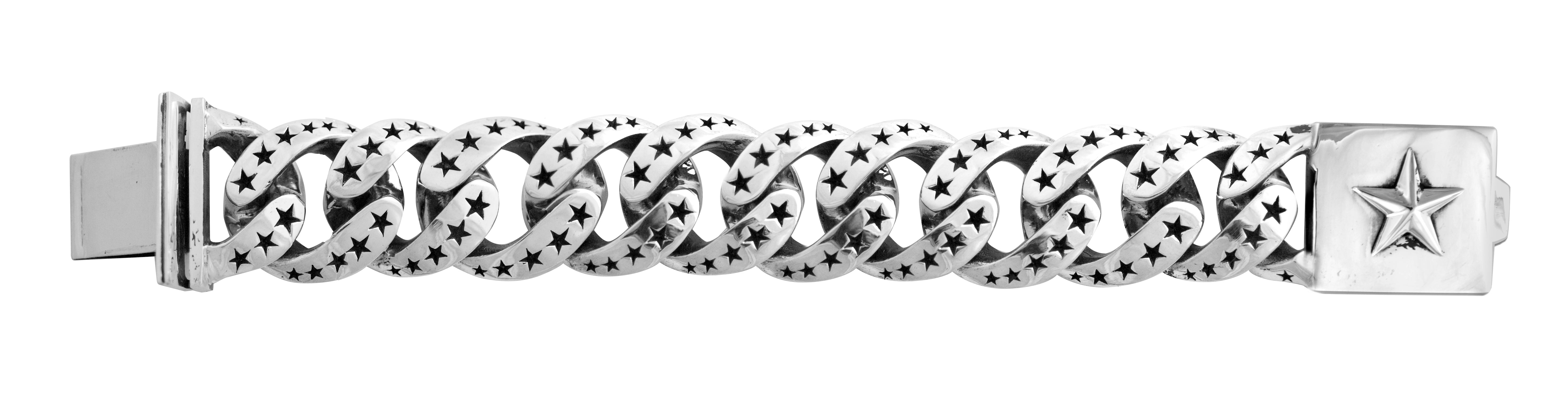 King Baby X-LARGE LINK NEW STARS Mens Silver Bracelet w Star Clasp