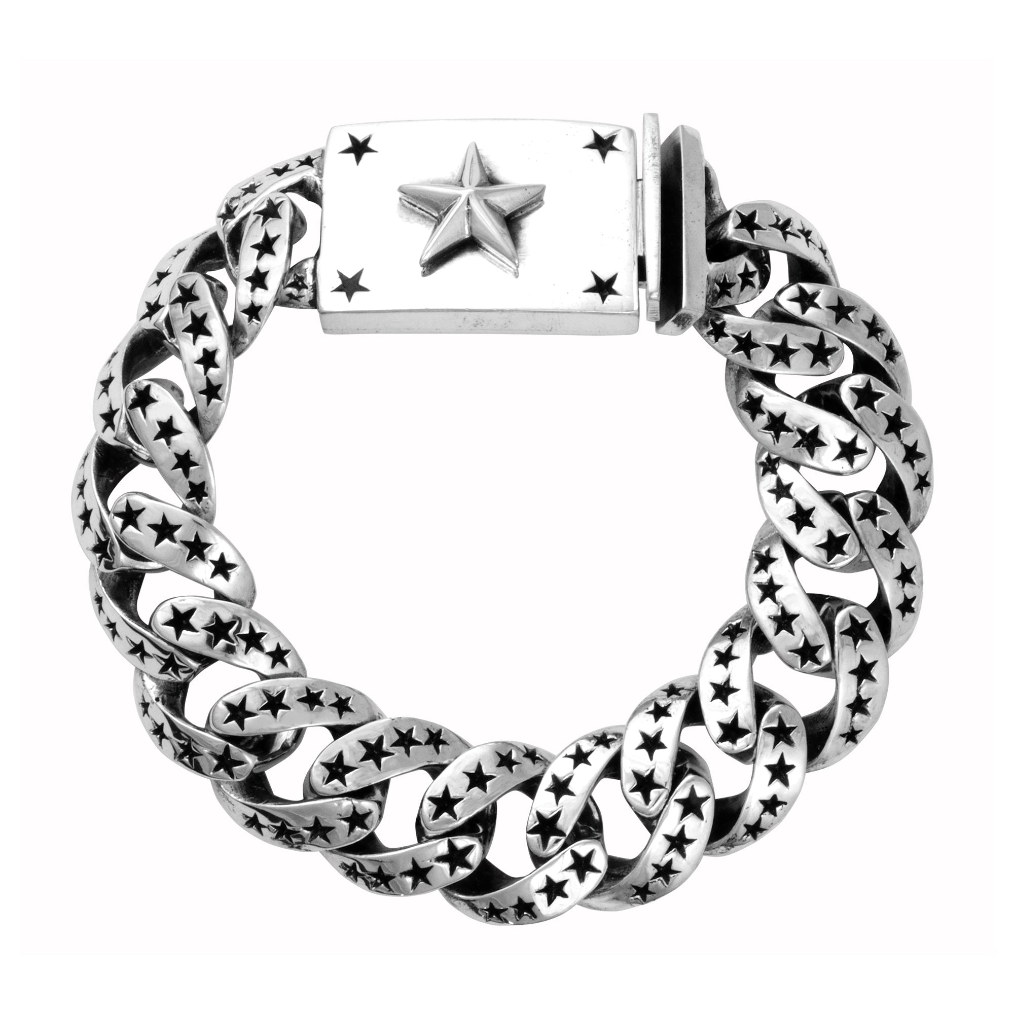 NEW STARS Men's Sterling Link Bracelet With Star Clasp by King Baby