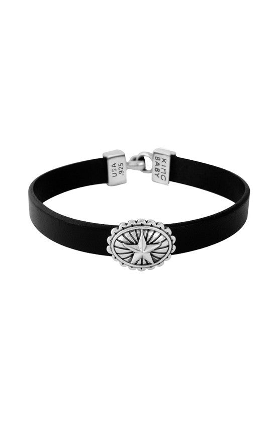 Black Leather Bracelet with Star Concho