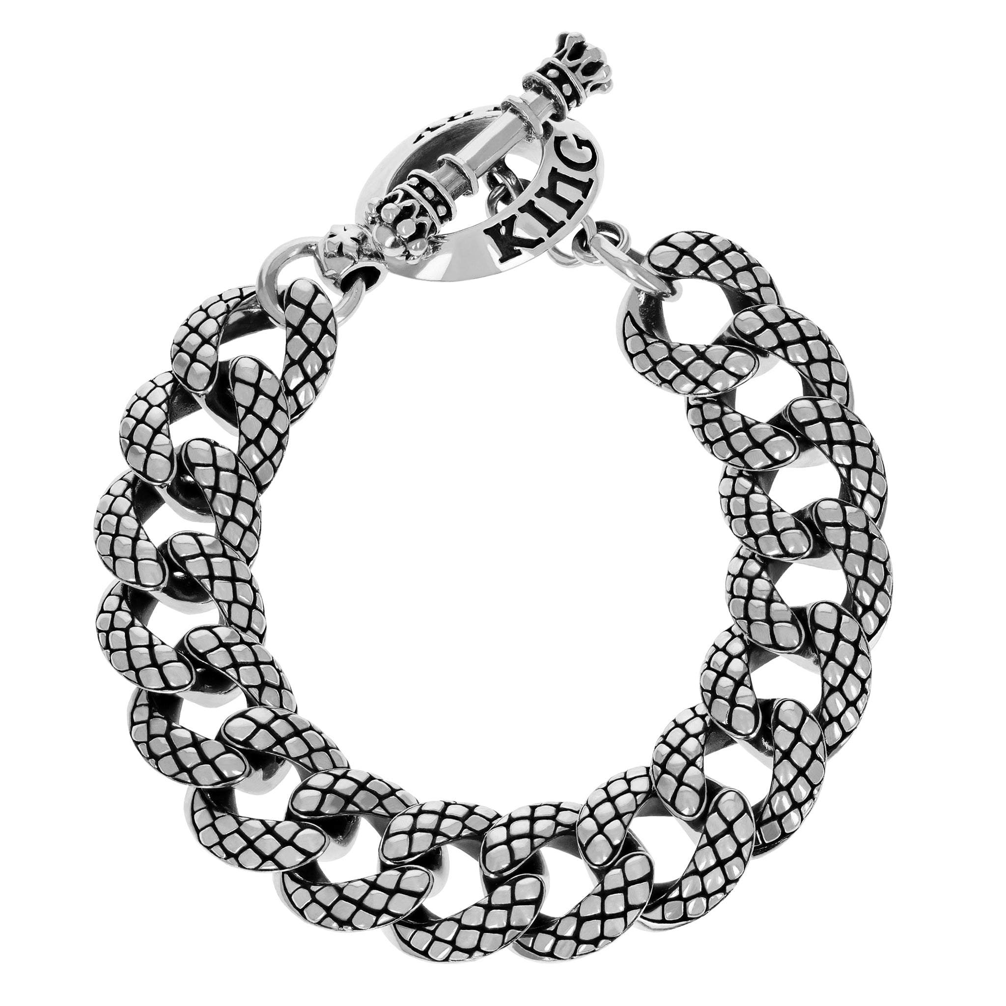 Product shot of Silver Snake Link Textured Bracelet