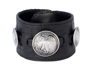 Leather Cuff with Half Dollar and Two Quarter Dollar Coins