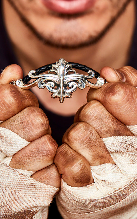 leather king baby bracelet with sterling silver