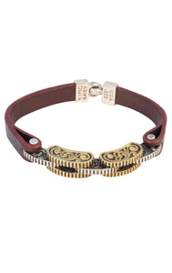 Burgundy Leather Strap Bracelet with Rotor Links