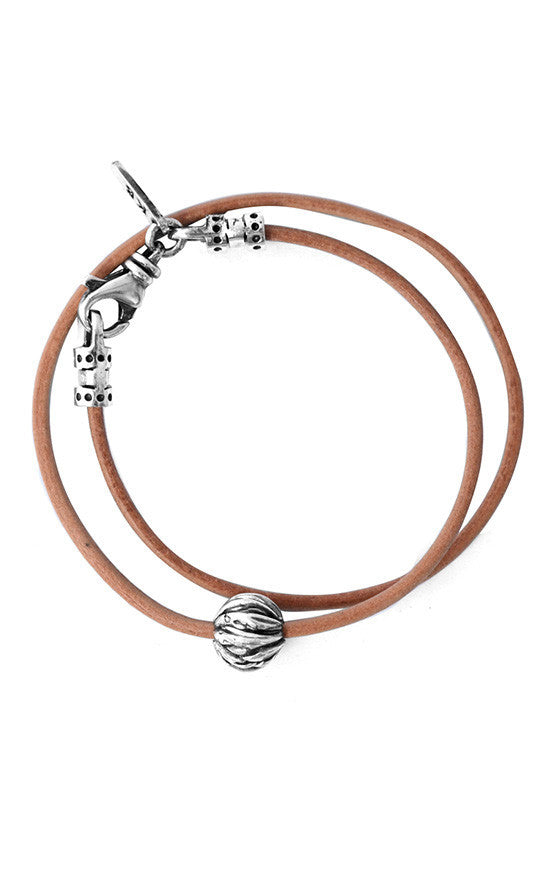 Brown Double Wrap Leather Cord Bracelet with Feather Bead