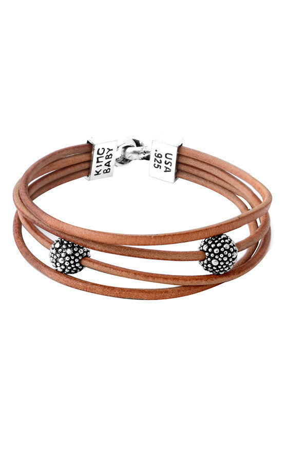 Multi Strand Brown Leather Cord Bracelet with Hook Clasp and Stingray Beads