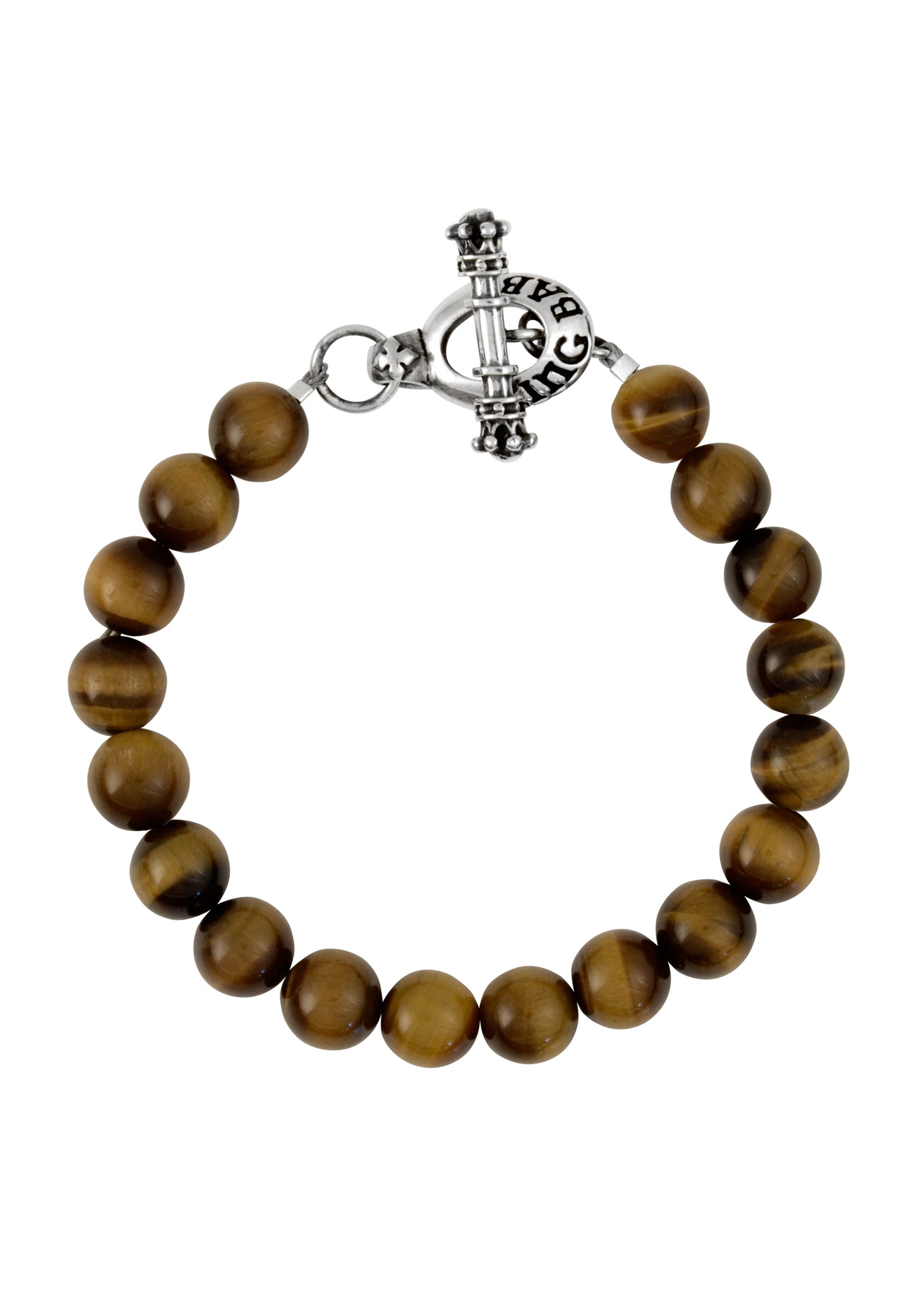 10mm Brown Tiger Eye Bead Bracelet w/Silver Toggle Clasp