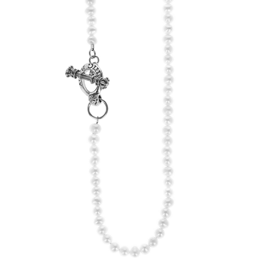 6mm White Pearl Necklace w/ T-bar and Toggle