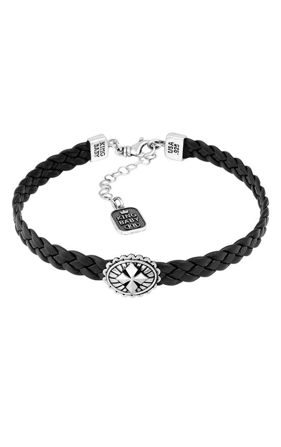 Braided Leather Choker with MB Cross Concho