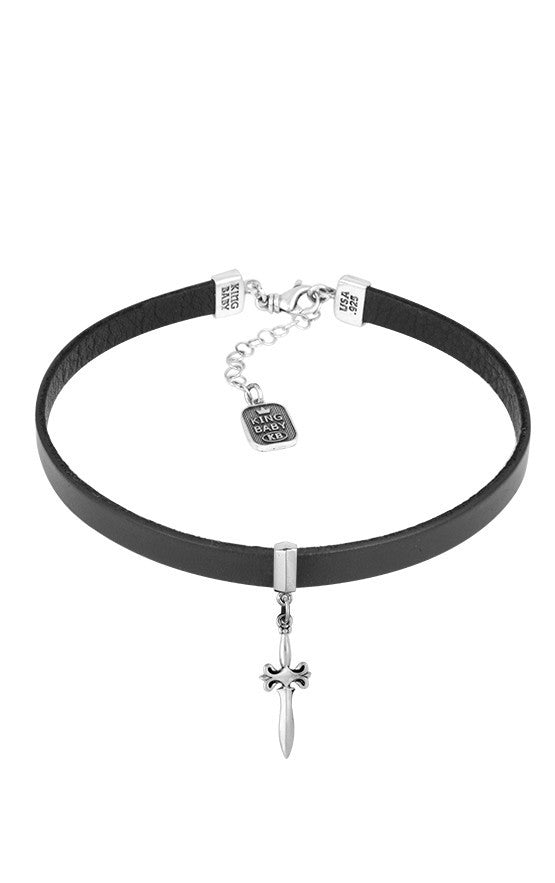 king baby leather choker with silver dagger