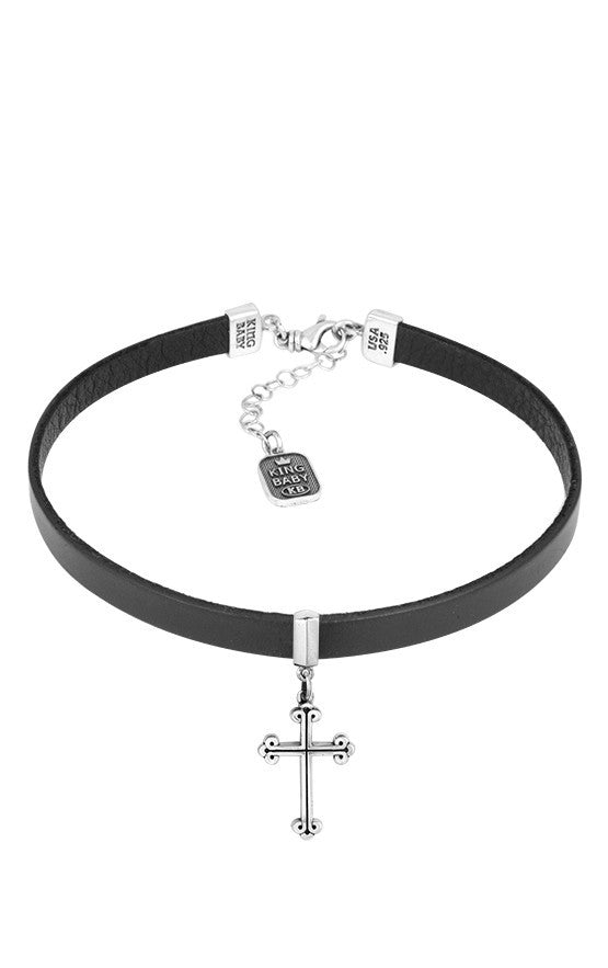 king baby leather choker with traditional cross