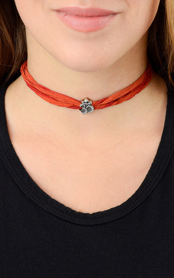 Burned Orange Silk Choker with Om Symbol