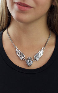 king baby crowned heart with wings necklace