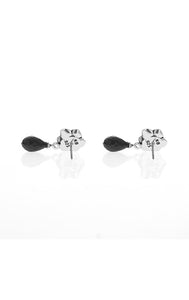 king baby womens rose earrings with black spinel tear drop