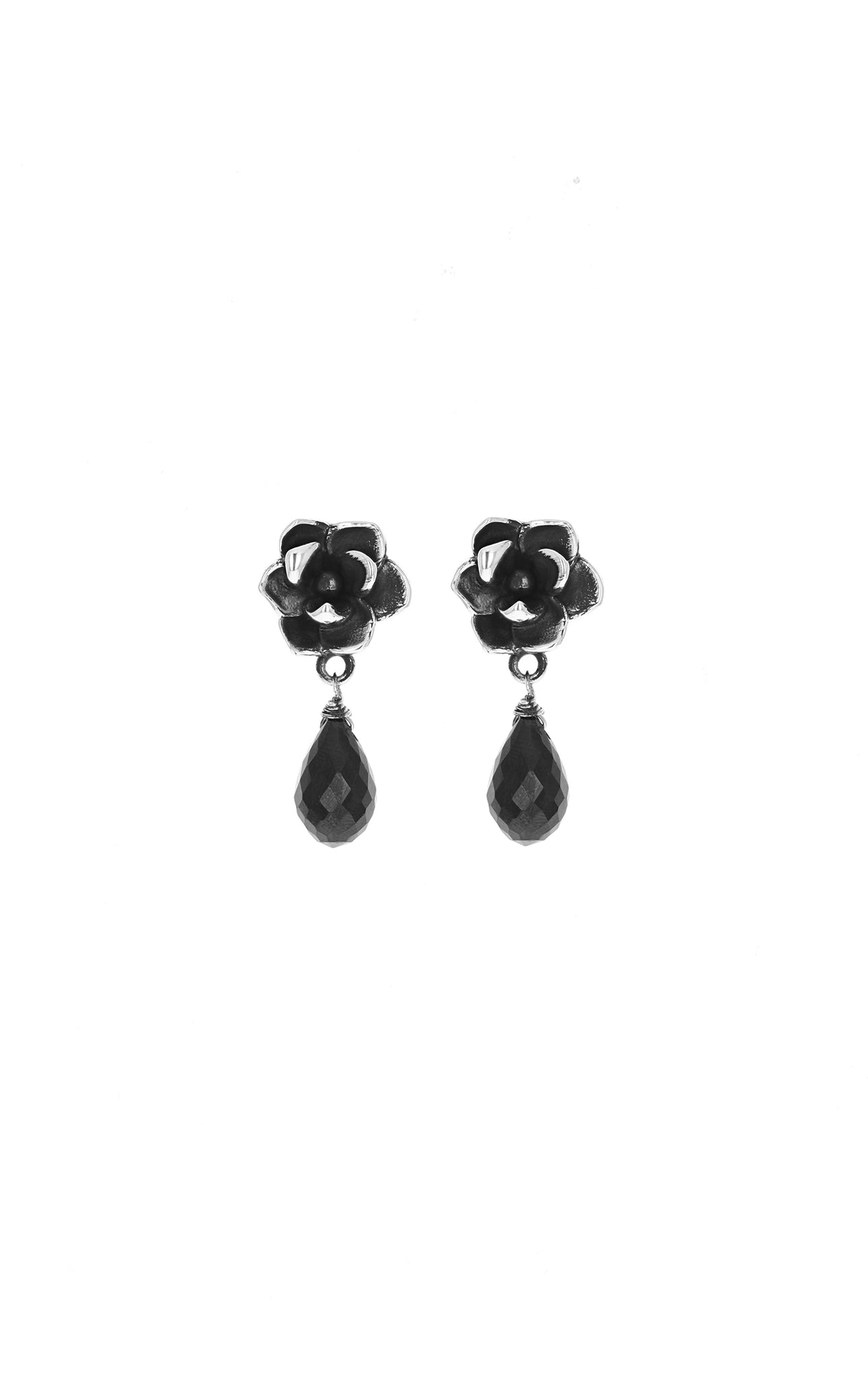 king baby womens rose earrings with black spinel tear drop