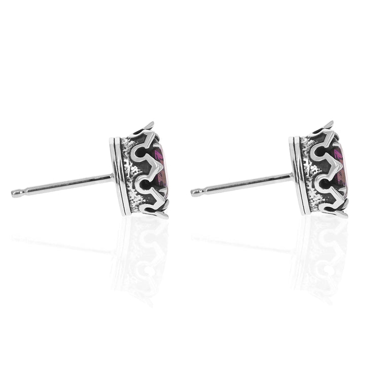 Crowned Pink Topaz Stud Earrings