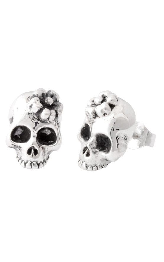 Sakura Skull Stud Earrings