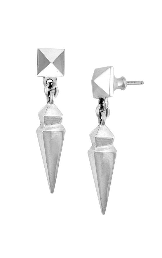 Pyramid Earrings with Geometric Spike Drop