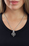 Large 3D Pave Black CZ Crowned Heart Pendant