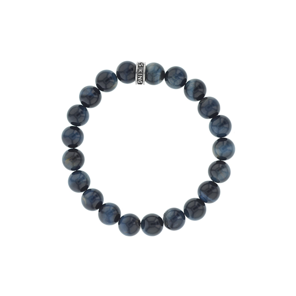 10mm Blue Tiger Eye Beaded Bracelet w/ Logo Ring