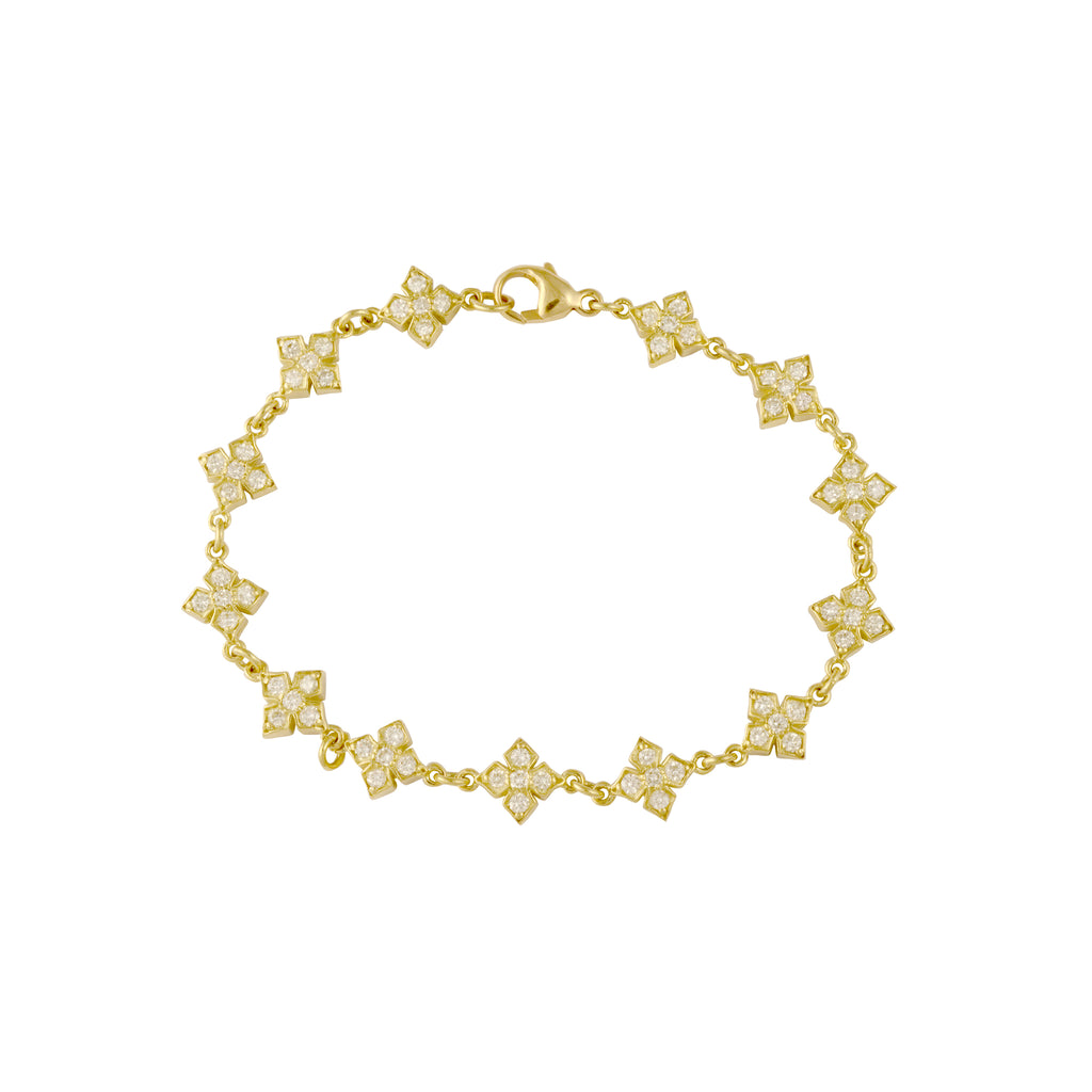 18K Gold MB Cross Chain Bracelet with White Diamonds